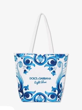 Dolce & Gabbana White and Light Blue Floral Scroll Tote